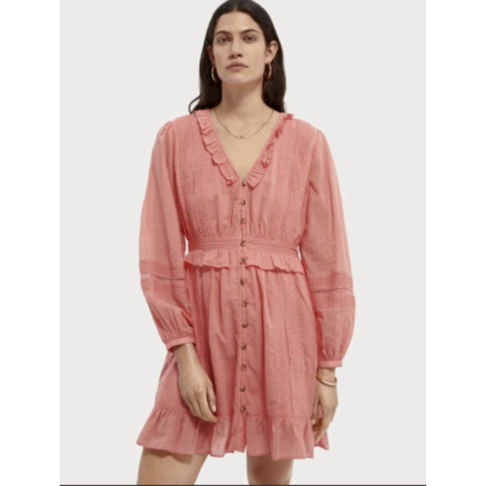 Scotch & Soda Sun Ray Dress Sz M Orange Cotton Ruffles Prairie Easter‎ EUC